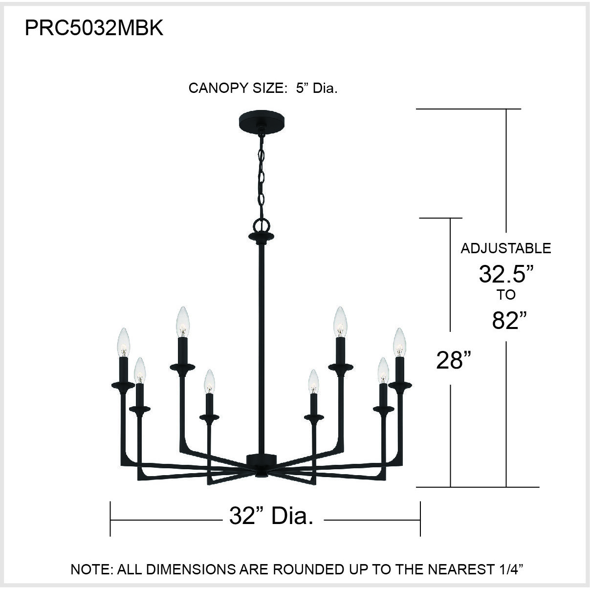 Prescott 8 Light 32 inch Matte Black Chandelier Ceiling Light
