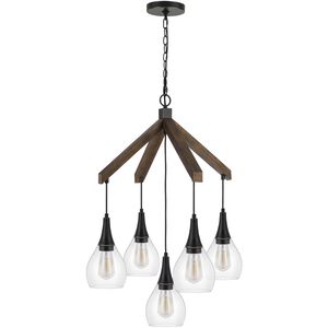 Watkins 5 Light 24 inch Wood and Dark Bronze Chandelier Ceiling Light
