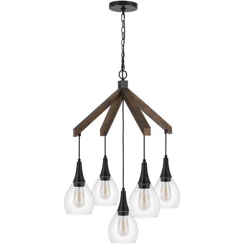 Watkins 5 Light 24 inch Wood and Dark Bronze Chandelier Ceiling Light