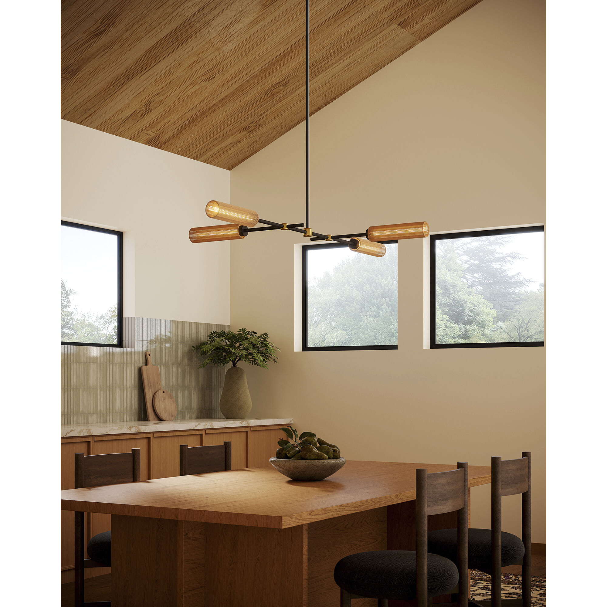 Alora Mood Colby 4 Light 52 inch Matte Black/Tan Jute Linear Pendant Ceiling Light in Matte Black and Tan Jute