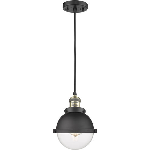 Franklin Restoration Hampden LED 7 inch Black Antique Brass and Matte Black Mini Pendant Ceiling Light in Clear Glass