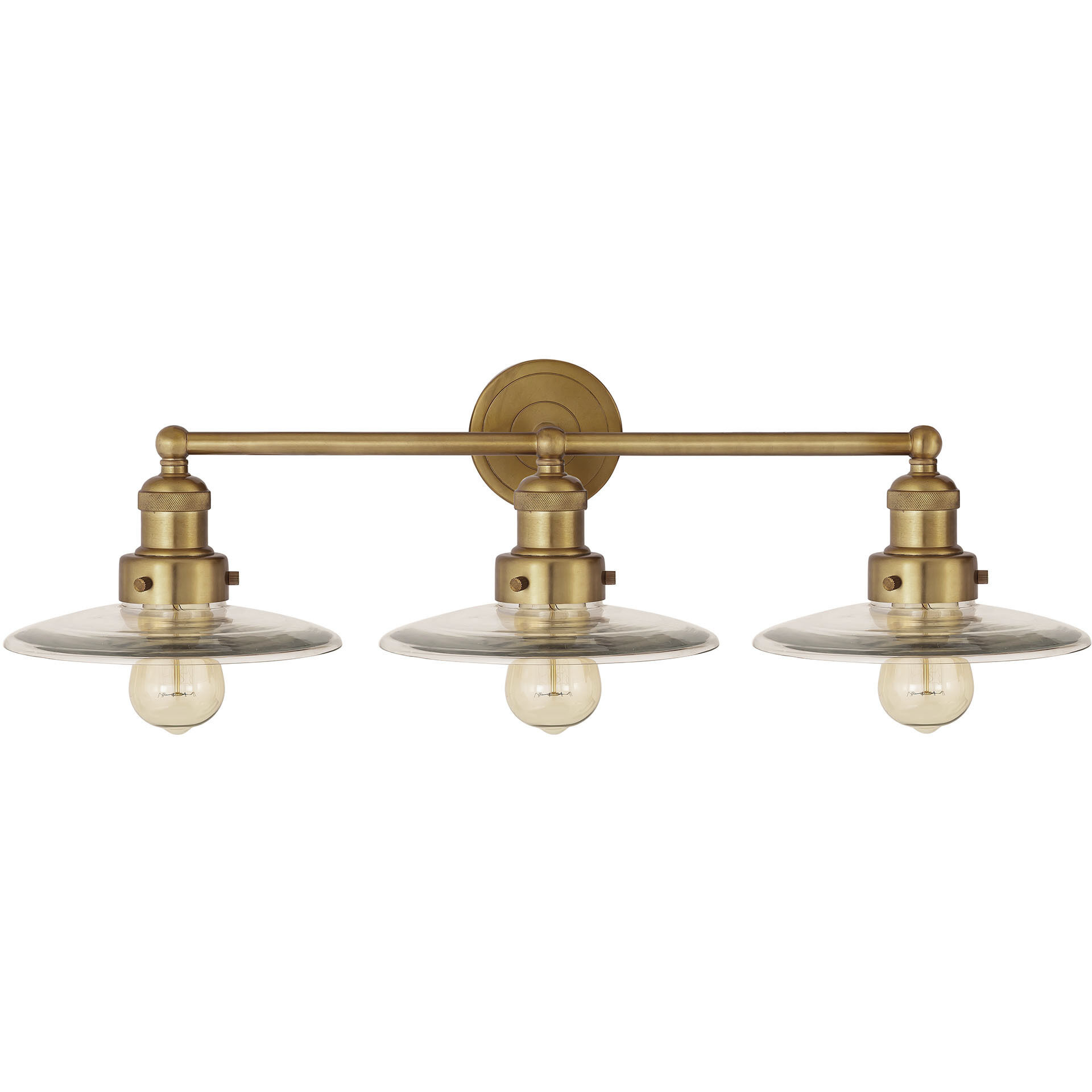 English Pub Vanity Light Wall Light in Satin Brass, Clear Glass
