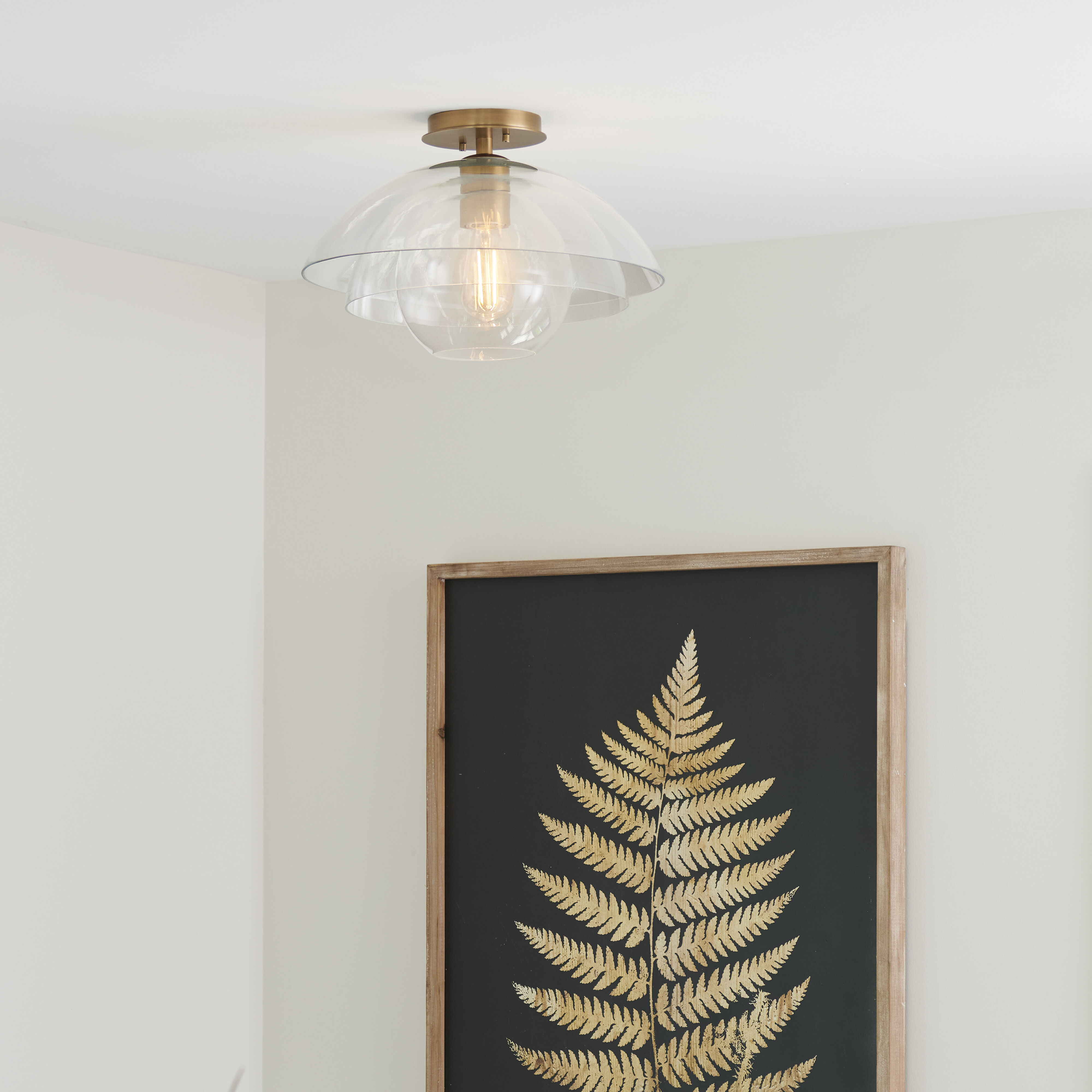 Lotus 1 Light 16 inch Heritage Brass Indoor Semi-Flush Mount Ceiling Light, Convertible to Pendant