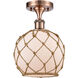 Ballston Farmhouse Rope LED 8 inch Antique Copper Semi-Flush Mount Ceiling Light in White Glass with Brown Rope, Ballston