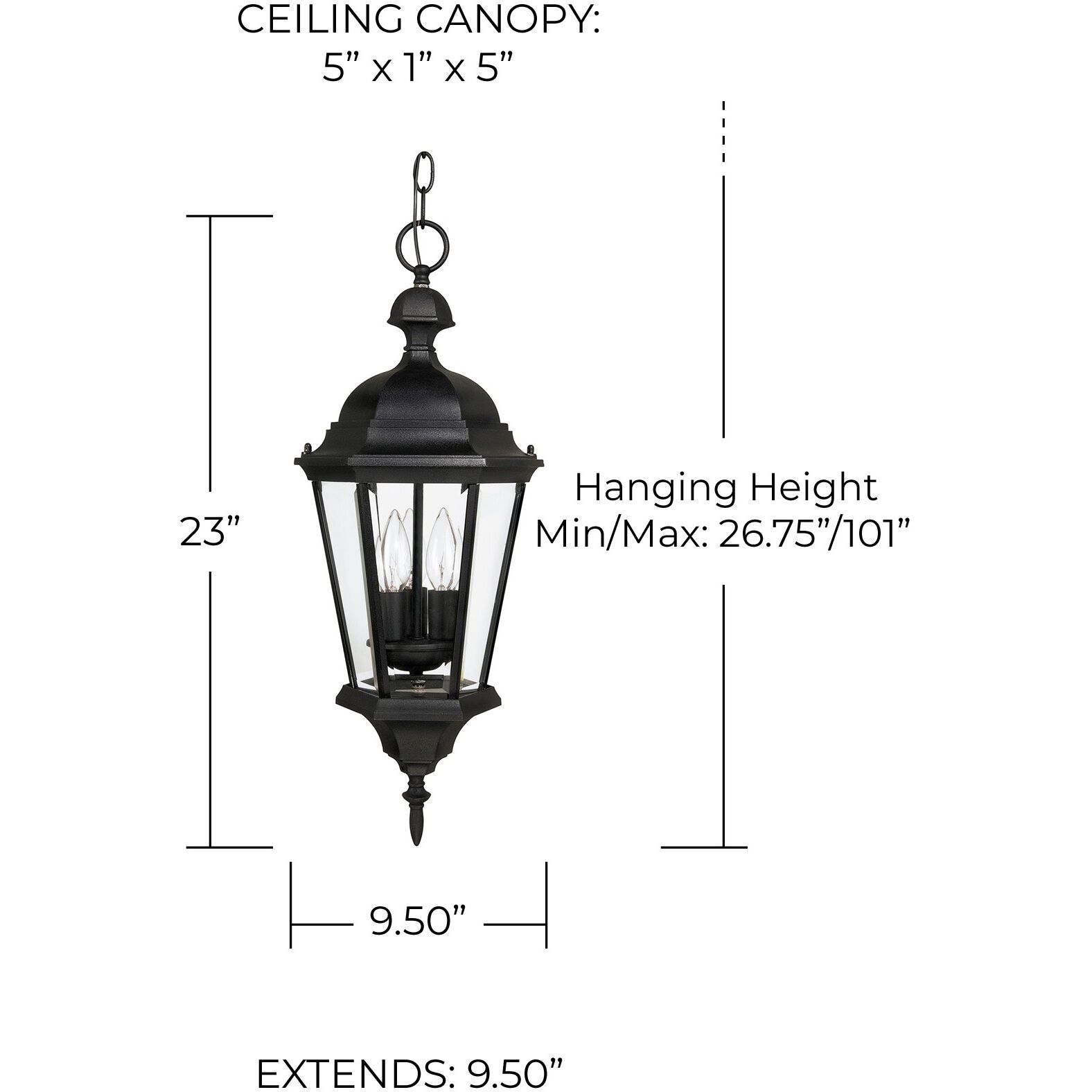 Carriage House 3 Light 10 inch Black Outdoor Hanging Lantern