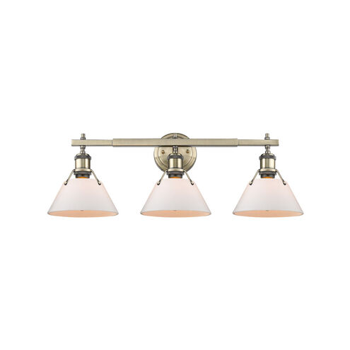 Orwell 3 Light 27 inch Aged Brass Bath Vanity Wall Light in Opal Glass