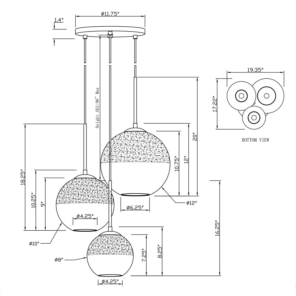 Callisto 3 Light 17.25 inch Black Pendant Ceiling Light