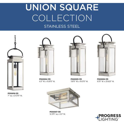 Union Square 1 Light 16 inch Stainless Steel Outdoor Wall Lantern, Small, Design Series