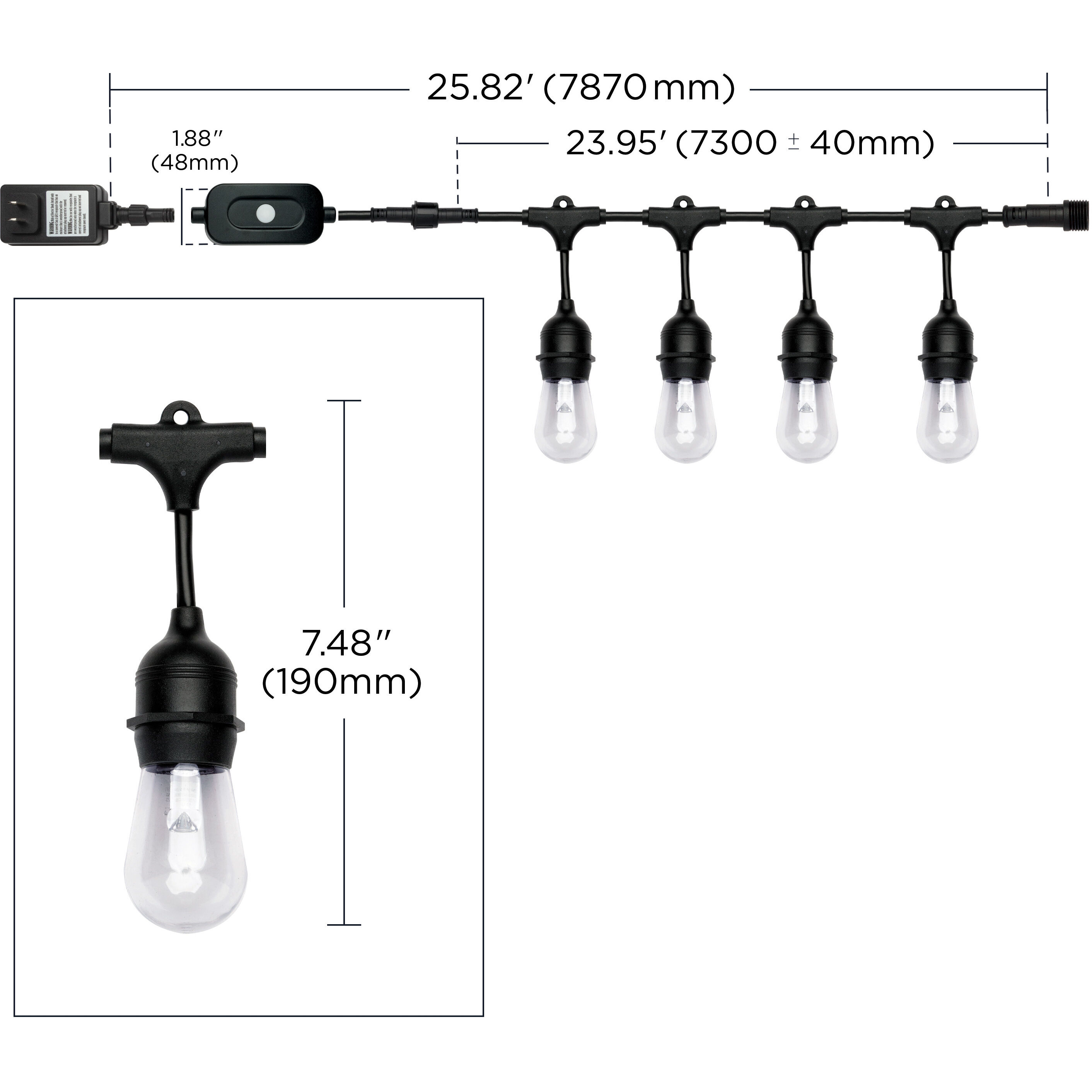 Starfish IOT LED 24 foot Black String Light