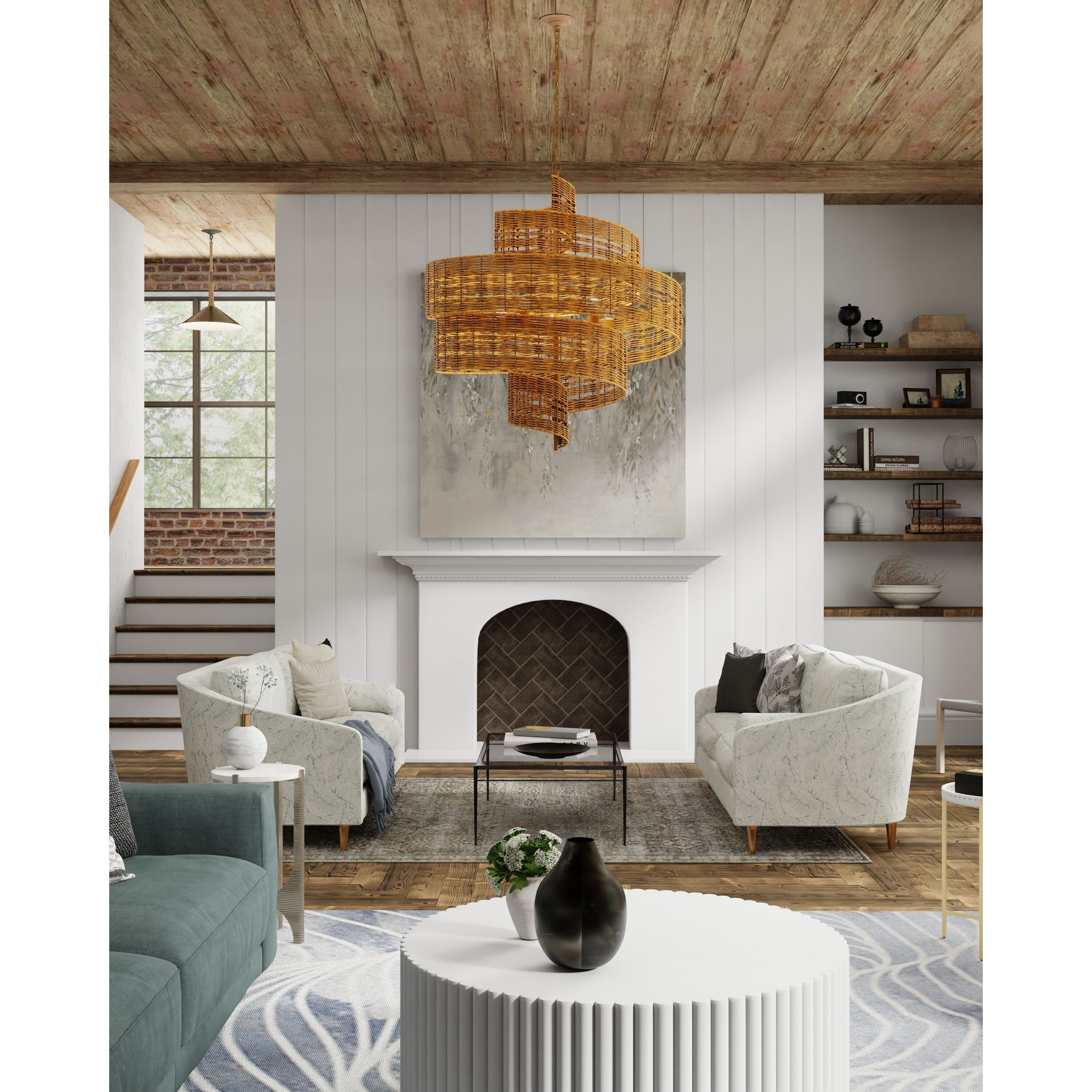 Saisei 5 Light 45 inch Khaki/Natural Rattan Chandelier Ceiling Light