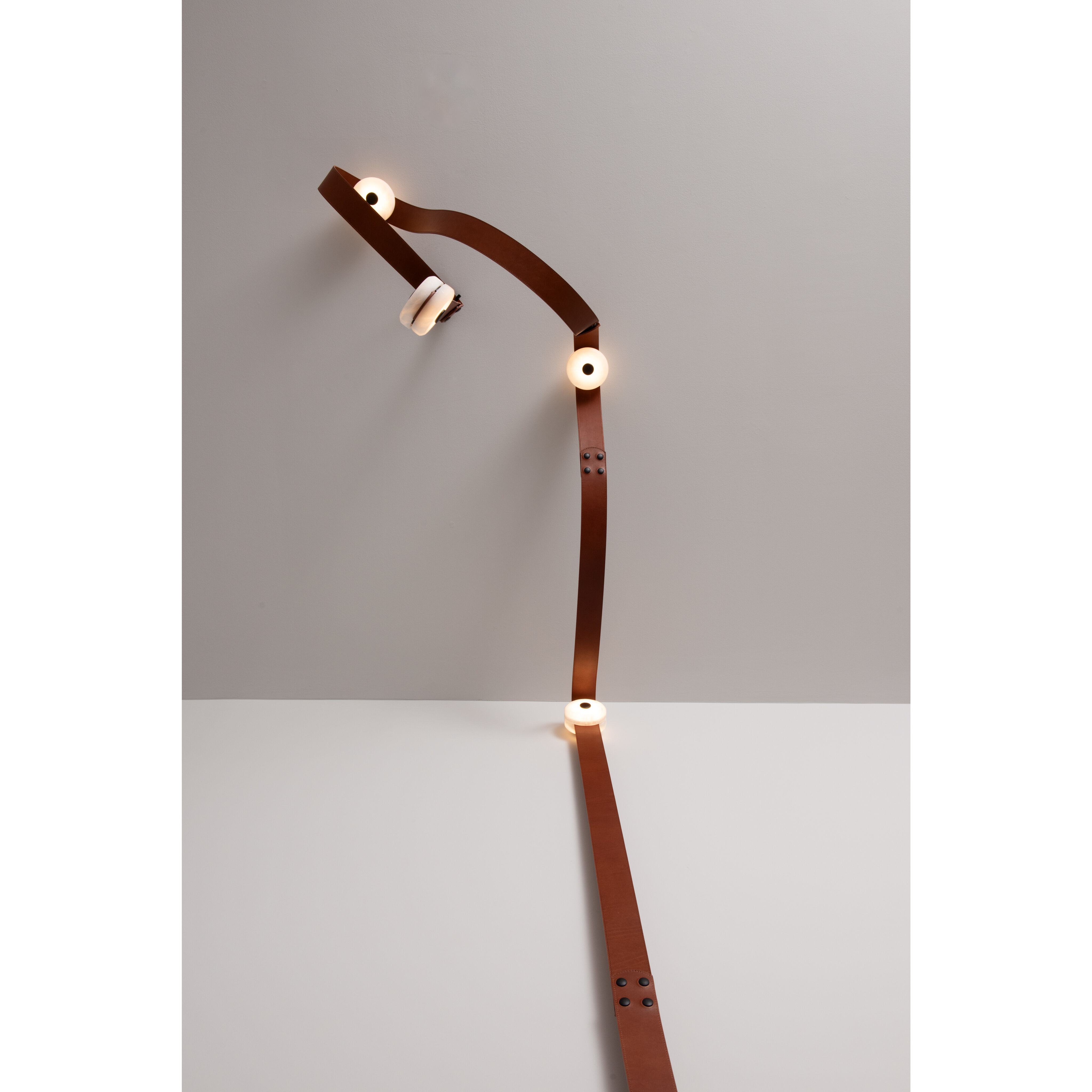 Art & Alchemy SNAPS LED 36 inch White Floor-to-Ceiling Plug-in Lamp Ceiling Light in Black Leather with Alabaster