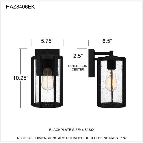 Hazel 1 Light 10.25 inch Earth Black Outdoor Wall Lantern 