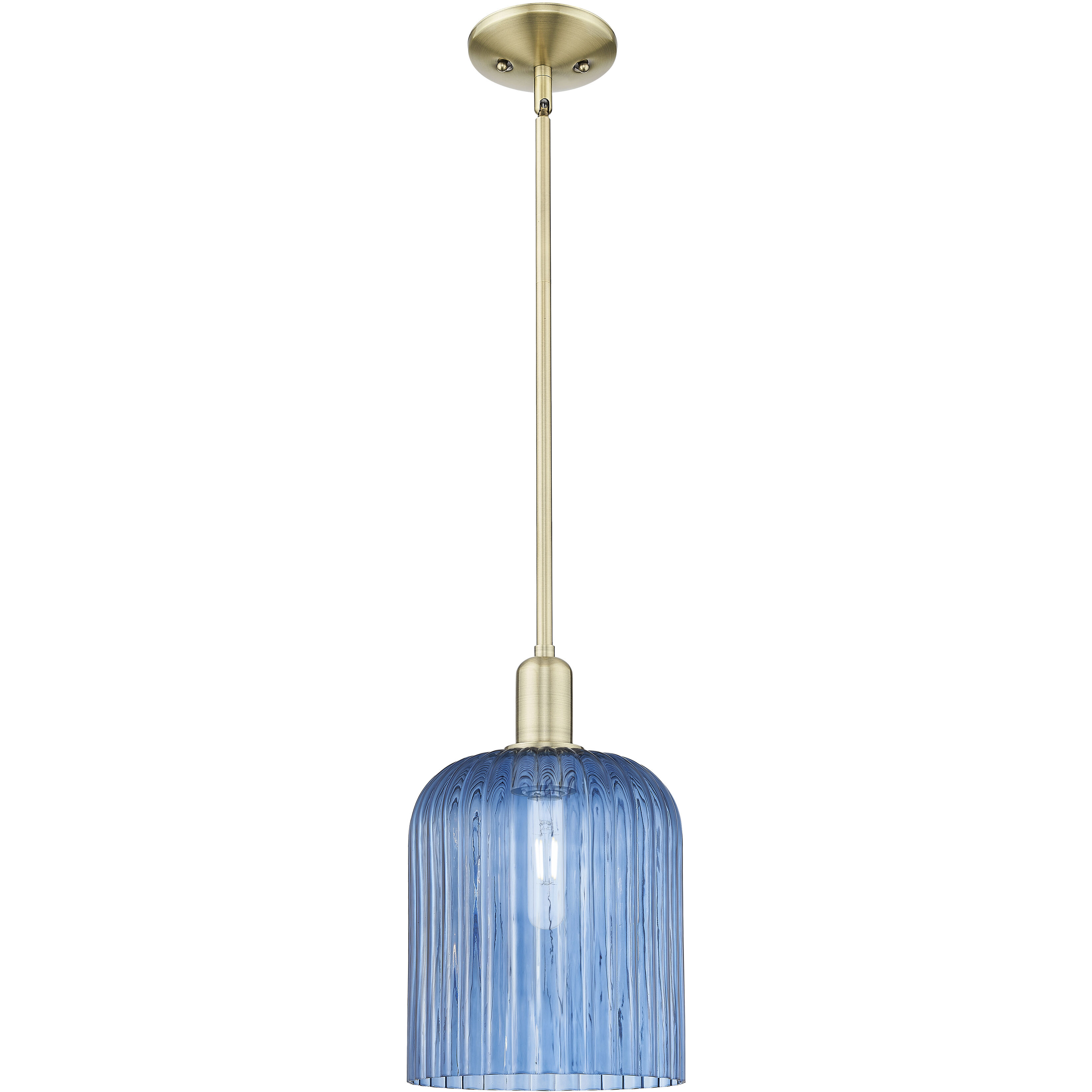 Arcadia Bridal Veil 1 Light 8 inch Antique Brass Mini Pendant Ceiling Light in Blue