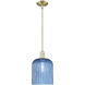Arcadia Bridal Veil 1 Light 8 inch Antique Brass Mini Pendant Ceiling Light in Blue