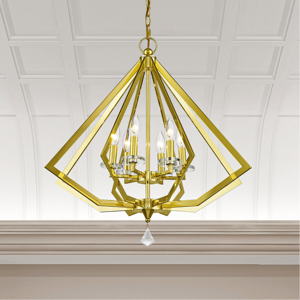 Diamond 6 Light 25 inch Polished Brass Chandelier Ceiling Light
