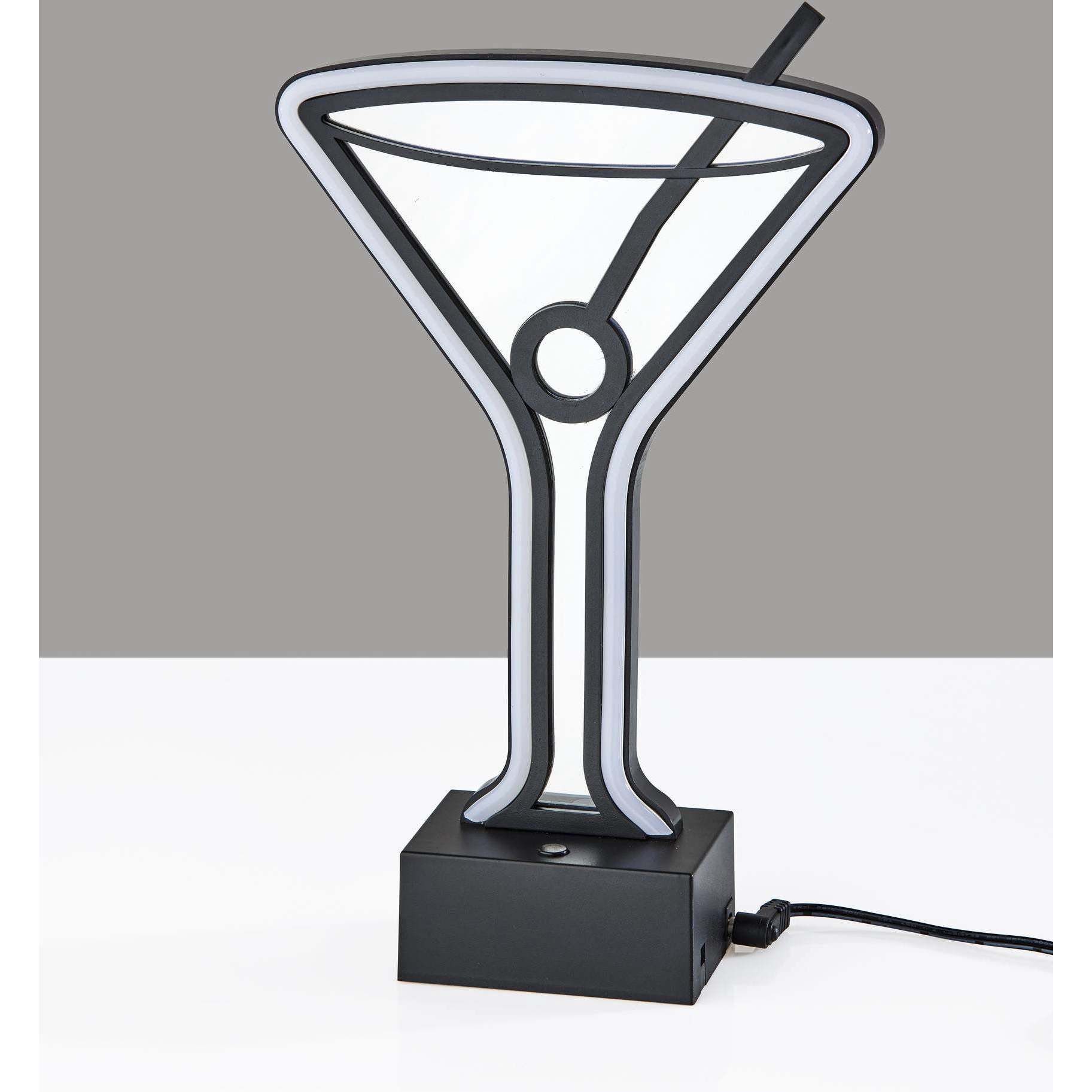 Infinity Neon 10 inch 1 watt Black Table/Wall Lamp Portable Light, Martini Glass, Simplee Adesso
