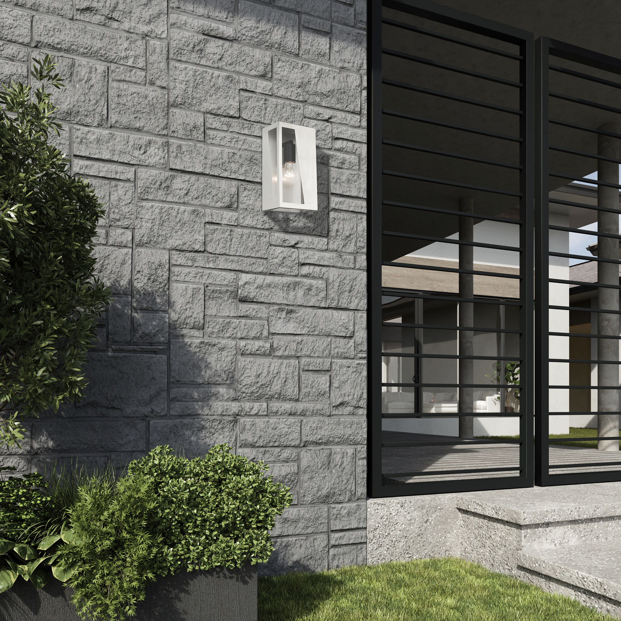 Forsyth 1 Light 11 inch Brushed Nickel with Black Finish Accents Outdoor Wall Lantern in Brushed Nickel & Black, Medium