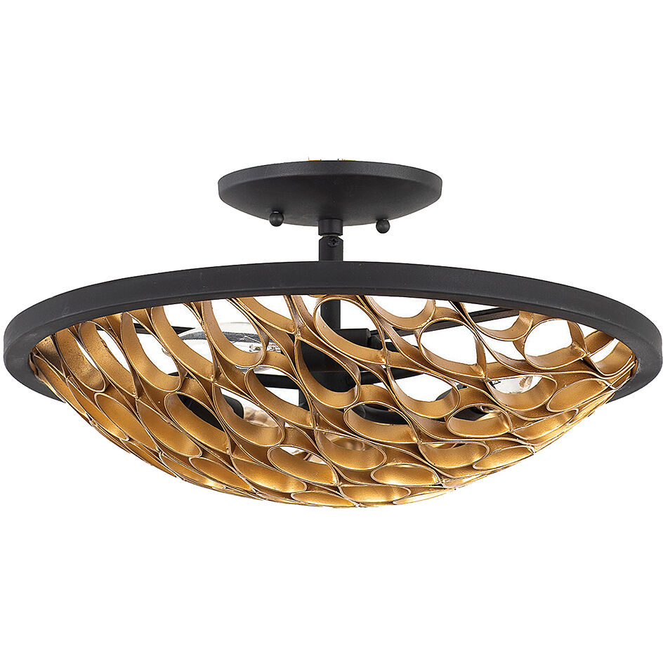 Ventura 3 Light 16 inch Matte Black and Gold Semi-Flush Ceiling Light