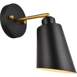 Halycon 1 Light 9 inch Black and Brass Bath Sconce Wall Light