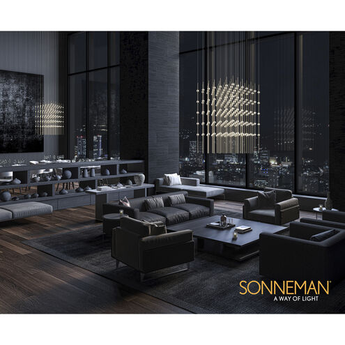 Constellation Cosmic Cube LED 30 inch Satin Nickel Chandelier Ceiling Light in 2700K, 20 ft. Cord, White Optical Acrylic