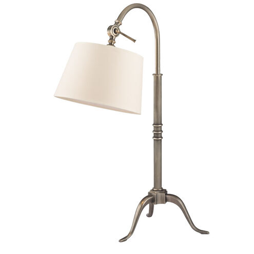 Hudson Valley Lighting Burton 1 Light Portable Table Lamp in Aged Silver with White Faux Silk Shade L603-AS-WS