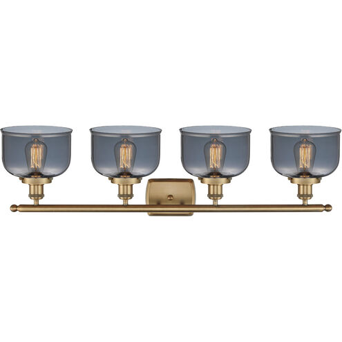 Ballston Large Bell 4 Light 36 inch Brushed Brass Bath Vanity Light Wall Light in Plated Smoke Glass