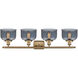 Ballston Large Bell 4 Light 36 inch Brushed Brass Bath Vanity Light Wall Light in Plated Smoke Glass