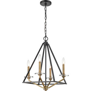Raleigh 4 Light 18 inch Black Brushed Brass Mini Chandelier Ceiling Light in Incandescent