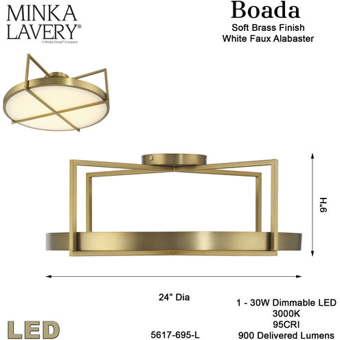 Boada LED 24 inch Soft Brass Semi Flush Mount Ceiling Light