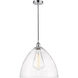 Edison Dome LED 16 inch Polished Chrome Pendant Ceiling Light in Seedy Glass