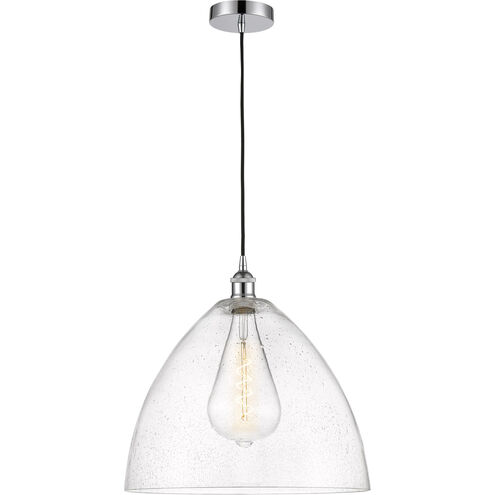 Edison Dome LED 16 inch Polished Chrome Pendant Ceiling Light in Seedy Glass