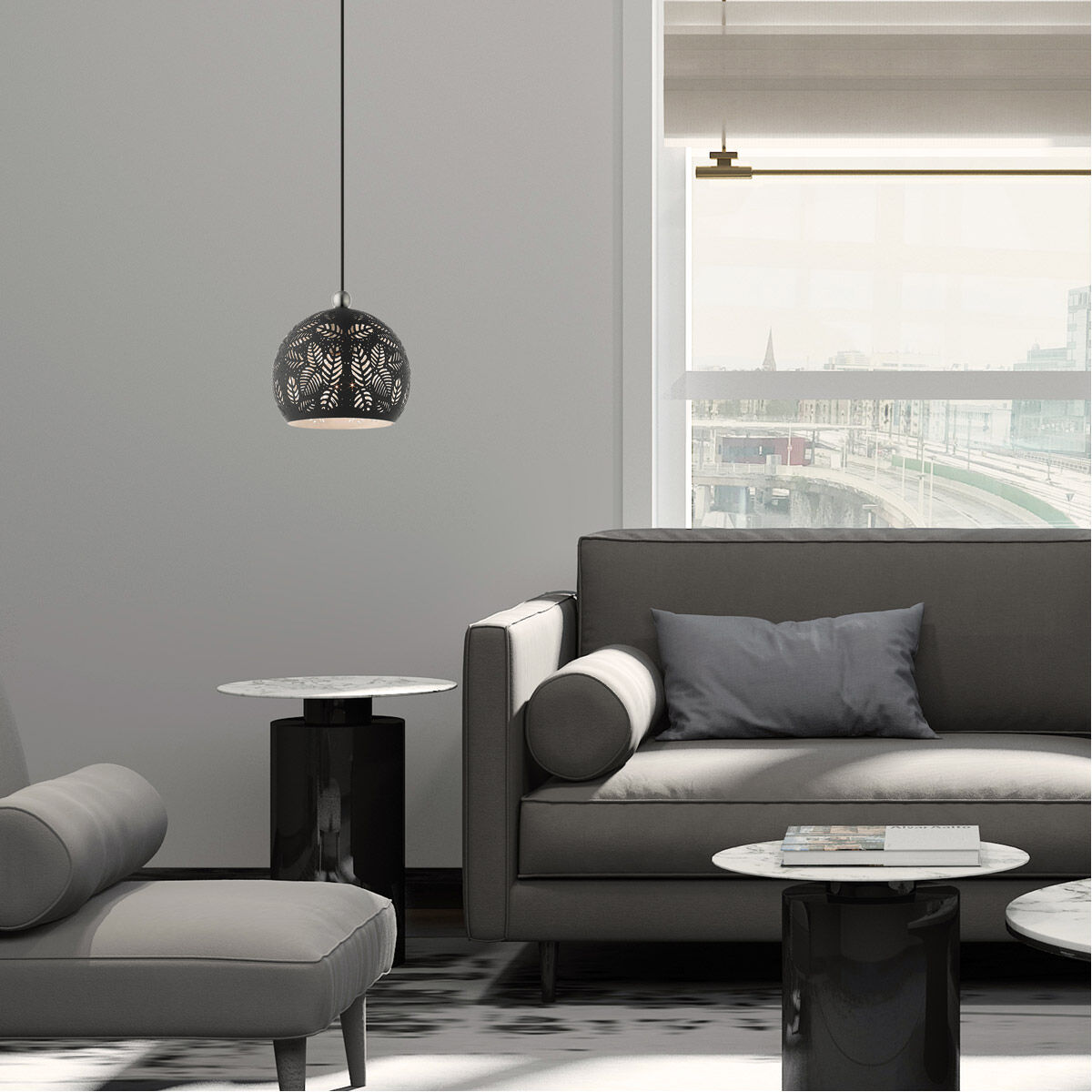 Chantily 1 Light 8 inch Black with Brushed Nickel Accents Pendant Ceiling Light