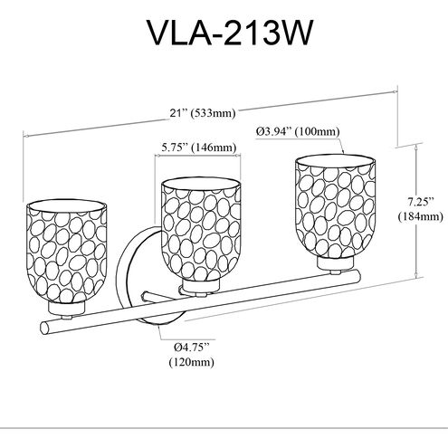 Vallora 3 Light 21 inch Polished Chrome Vanity Light Wall Light