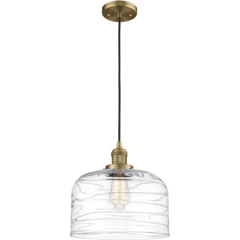 Franklin Restoration Bell 1 Light 12 inch Brushed Brass Mini Pendant Ceiling Light in Incandescent, Clear Deco Swirl