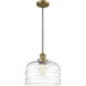 Franklin Restoration Bell 1 Light 12 inch Brushed Brass Mini Pendant Ceiling Light in Incandescent, Clear Deco Swirl