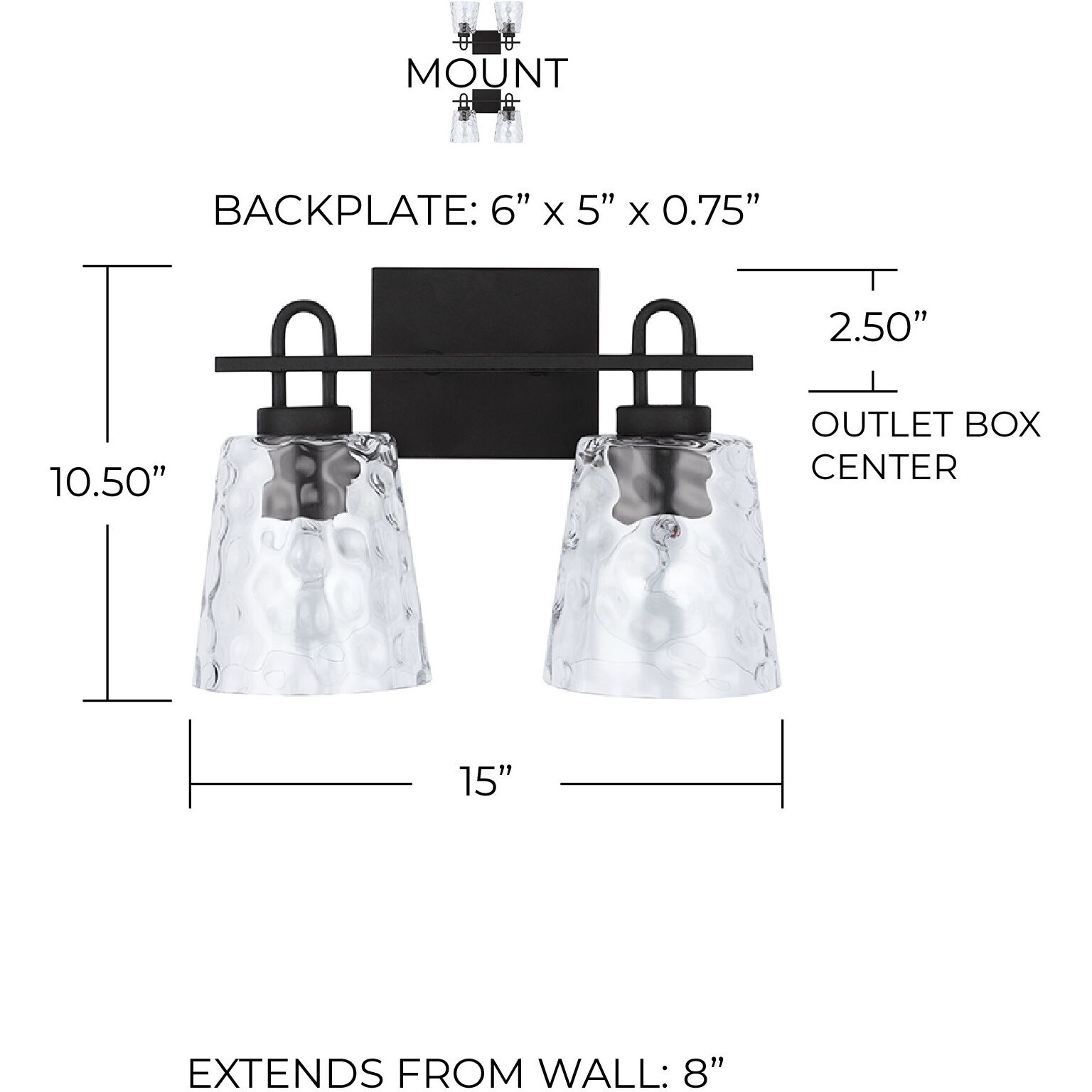 Fenton 2 Light 15 inch Black Iron Vanity Light Wall Light