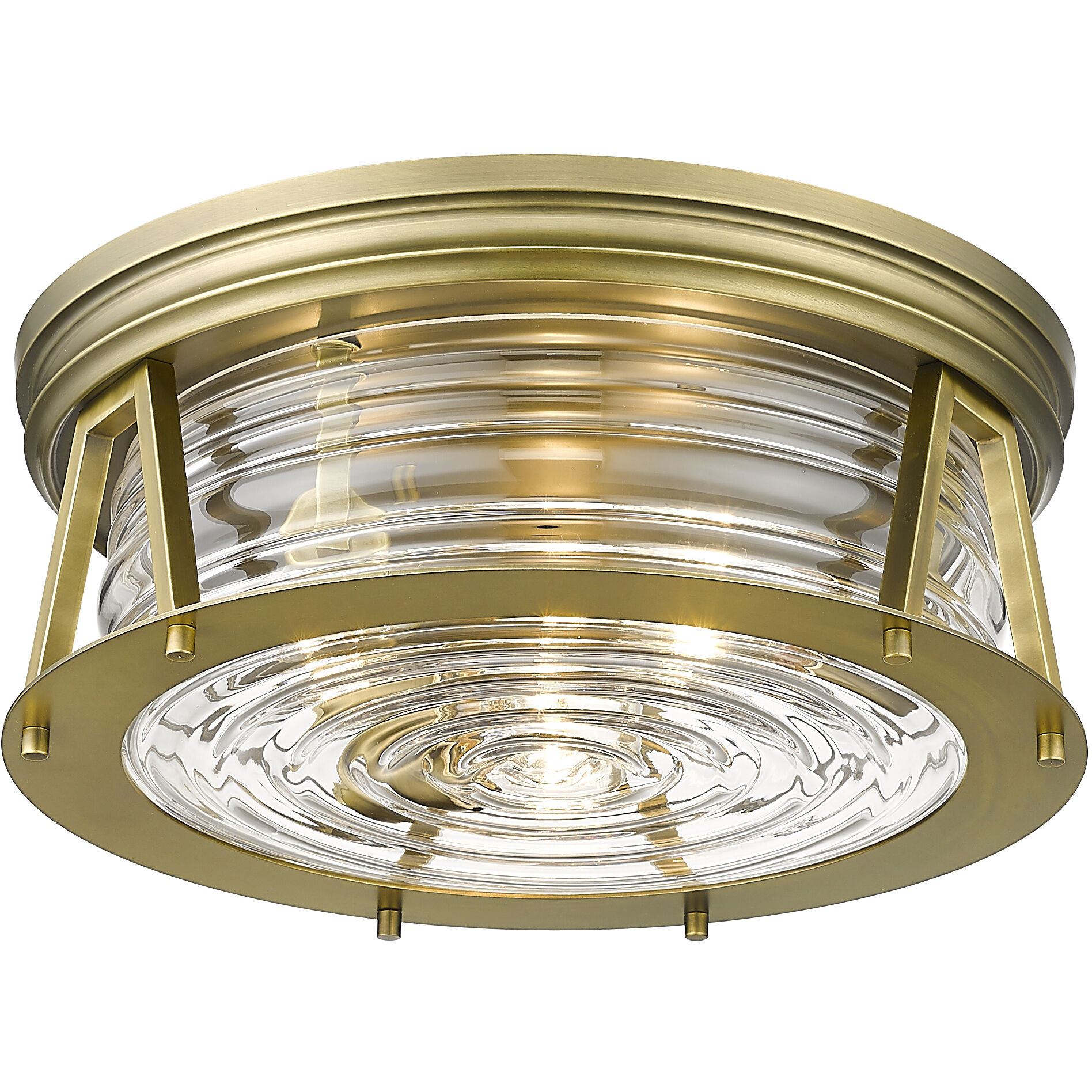 Cape Harbor 3 Light 16 inch Rubbed Brass Flush Mount Ceiling Light