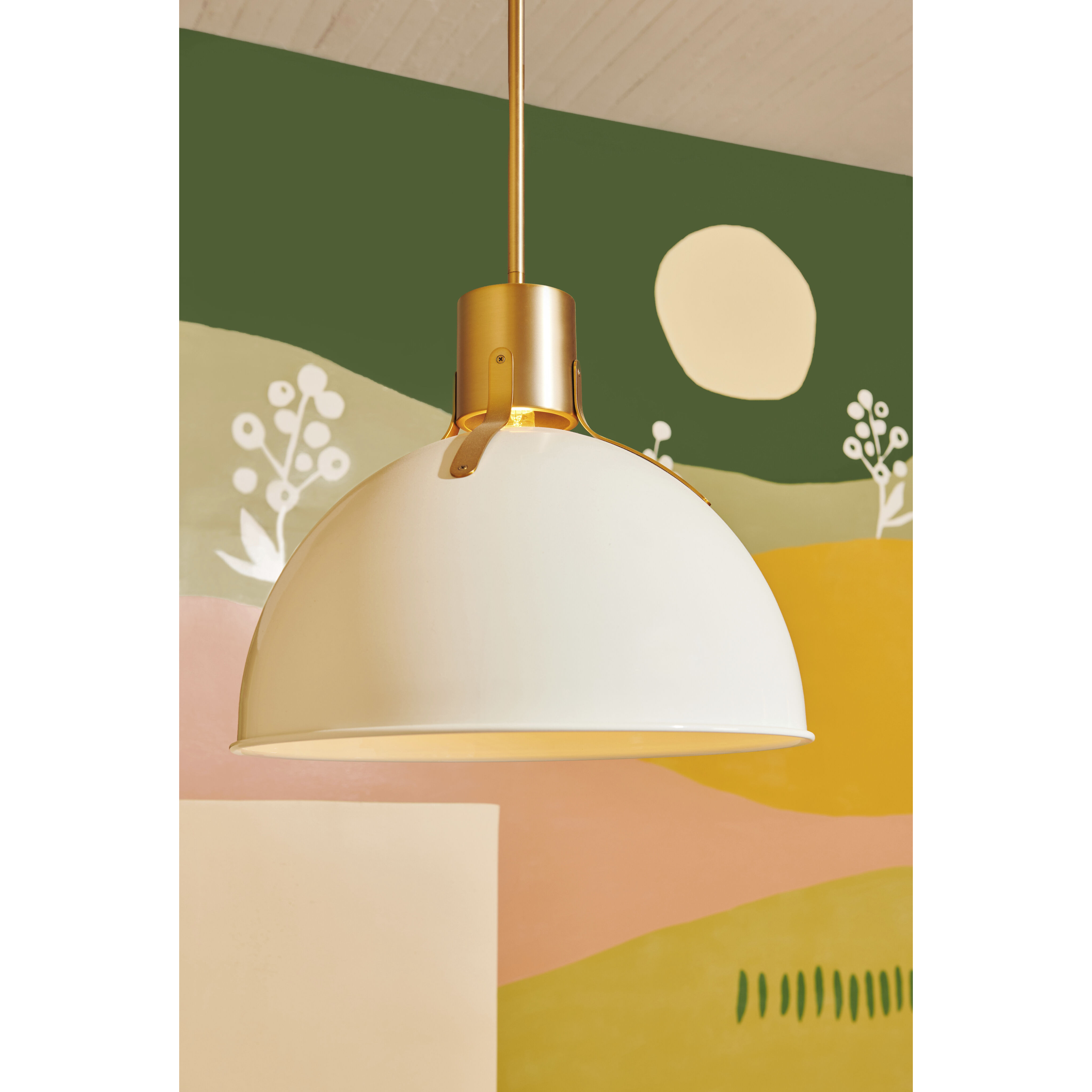 Argo LED 20 inch Polished White with Lacquered Brass Indoor Pendant Ceiling Light
