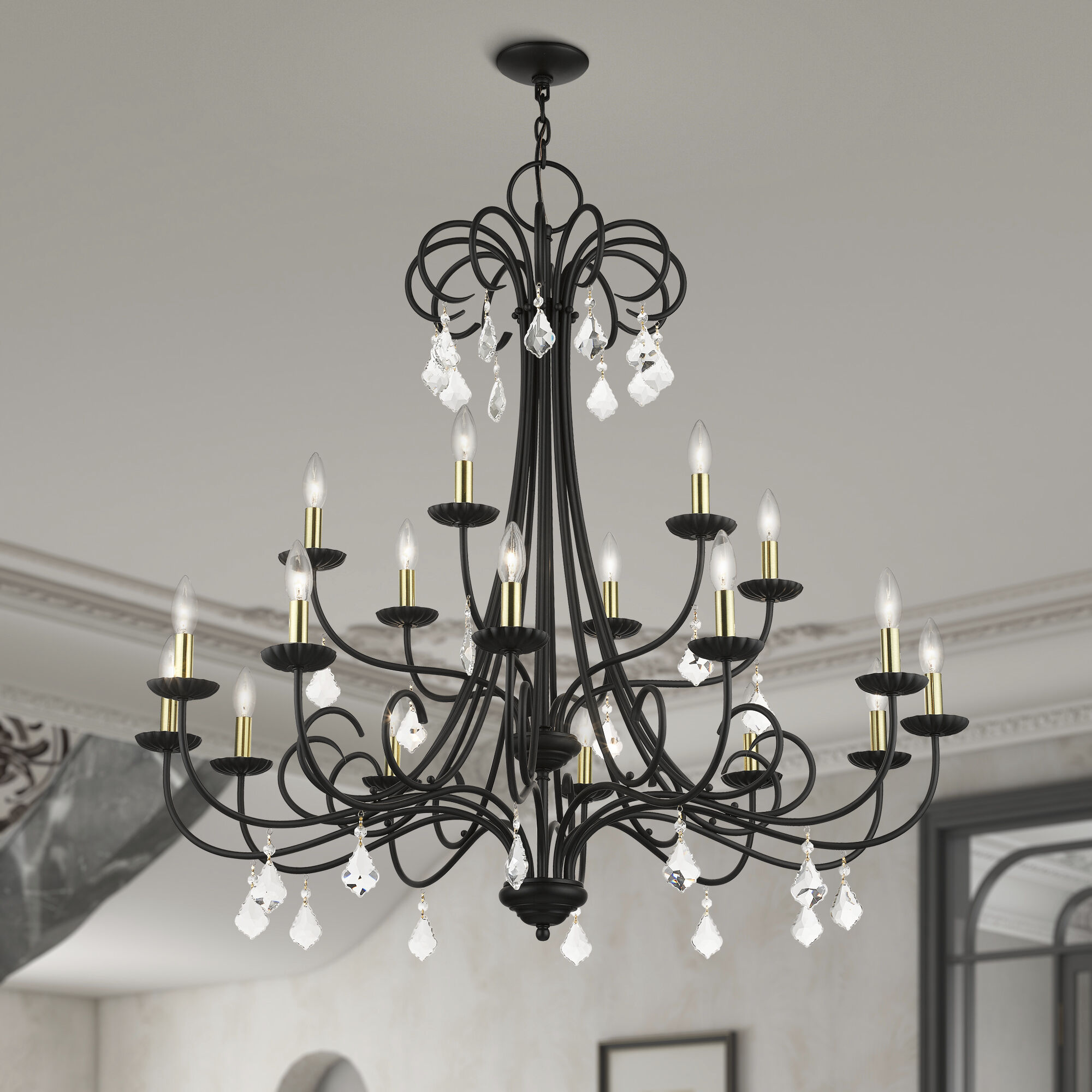 Daphne 18 Light 42 inch Black with Antique Brass Finish Accents Chandelier Ceiling Light in Black with Antique Brass Accents, Extra Large