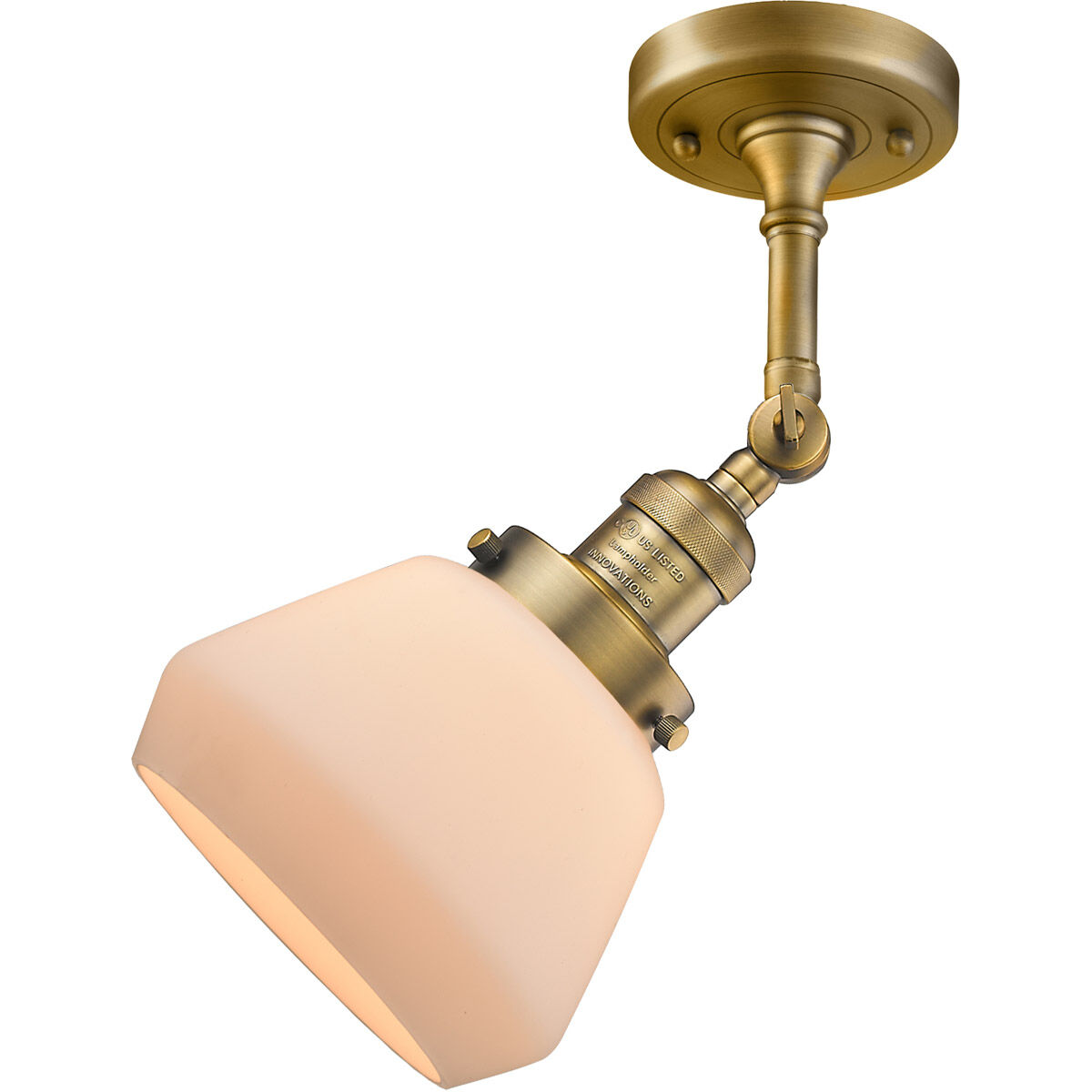 Franklin Restoration Fulton 1 Light 7 inch Brushed Brass Semi-Flush Mount Ceiling Light in Matte White Glass, Franklin Restoration