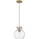 Downtown Urban Newton Sphere 1 Light 8 inch Brushed Brass Mini Pendant Ceiling Light in Clear