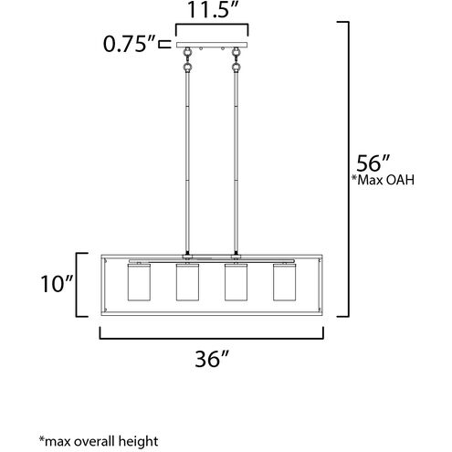 Lateral 4 Light 36 inch Satin Nickel Linear Pendant Ceiling Light