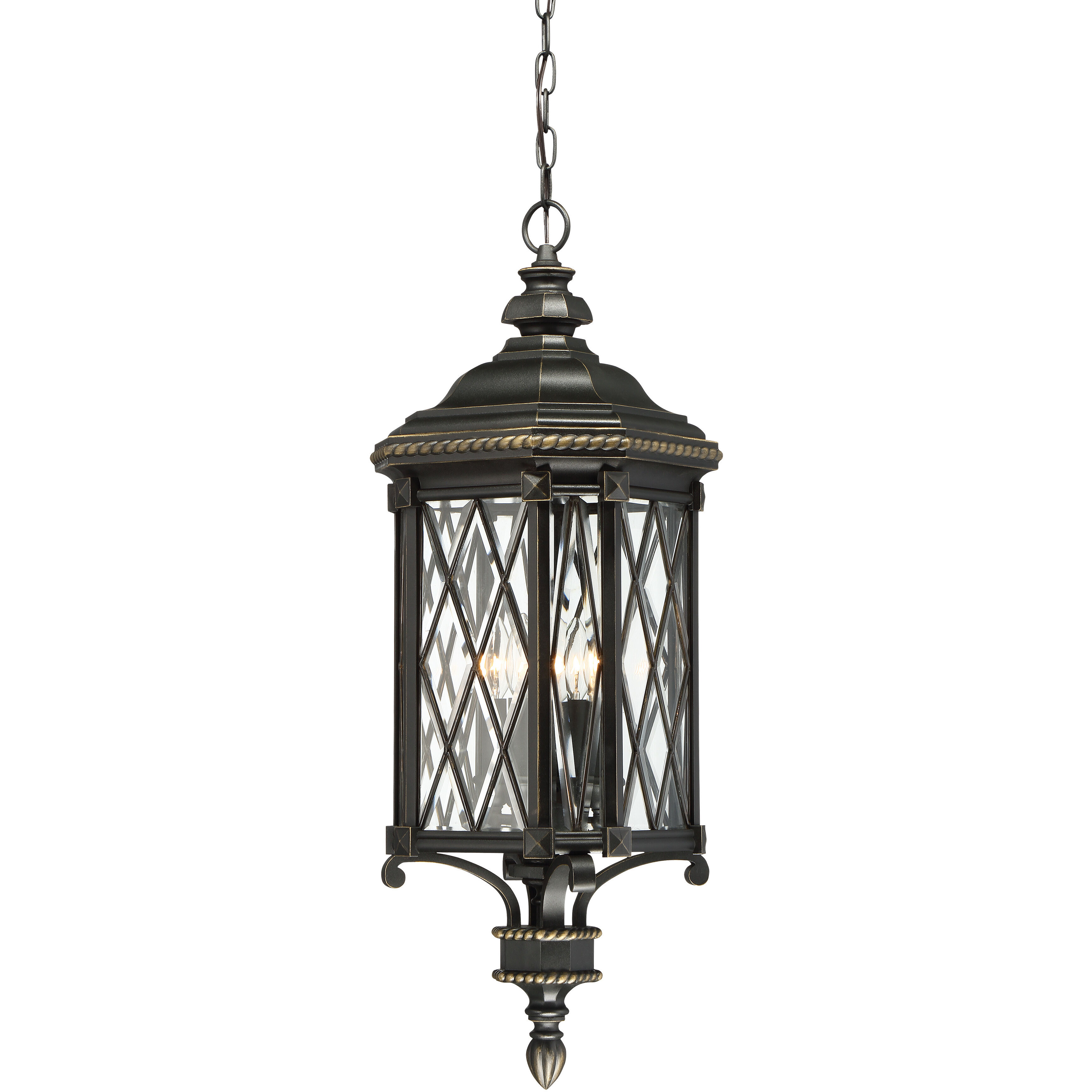 Bexley Manor 4 Light 11 inch Coal/Gold Outdoor Chain Hung Lantern, Great Outdoors