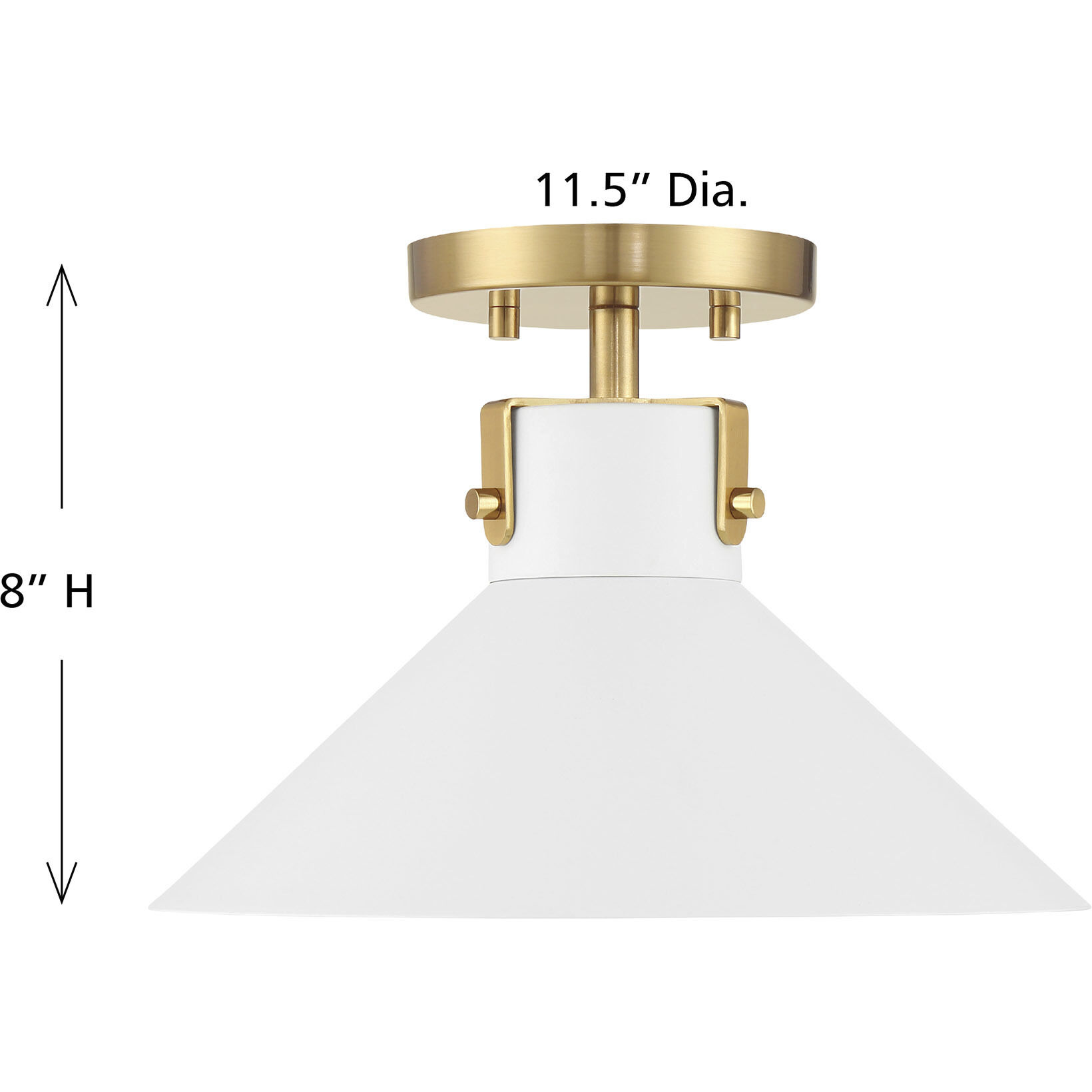 Contemporary 1 Light 11.5 inch White with Natural Brass Semi-Flush Ceiling Light