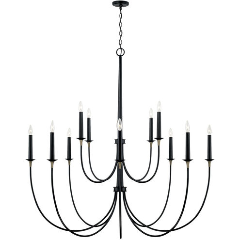 Amara 12 Light 54 inch Matte Black with Brass Chandelier Ceiling Light