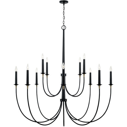 Amara 12 Light 54 inch Matte Black with Brass Chandelier Ceiling Light 