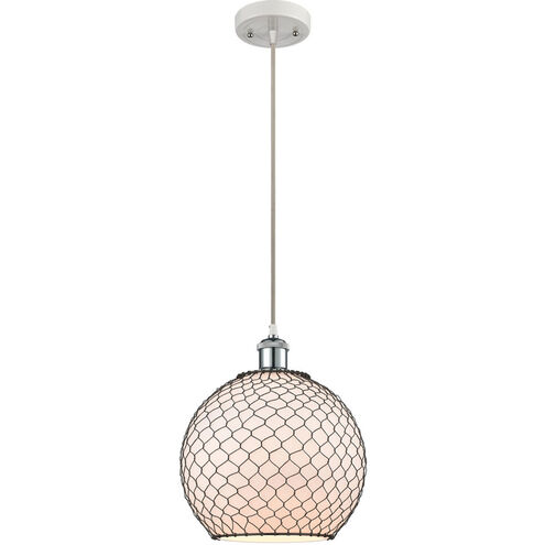 Ballston Large Farmhouse Chicken Wire LED 10 inch White and Polished Chrome Mini Pendant Ceiling Light, Ballston