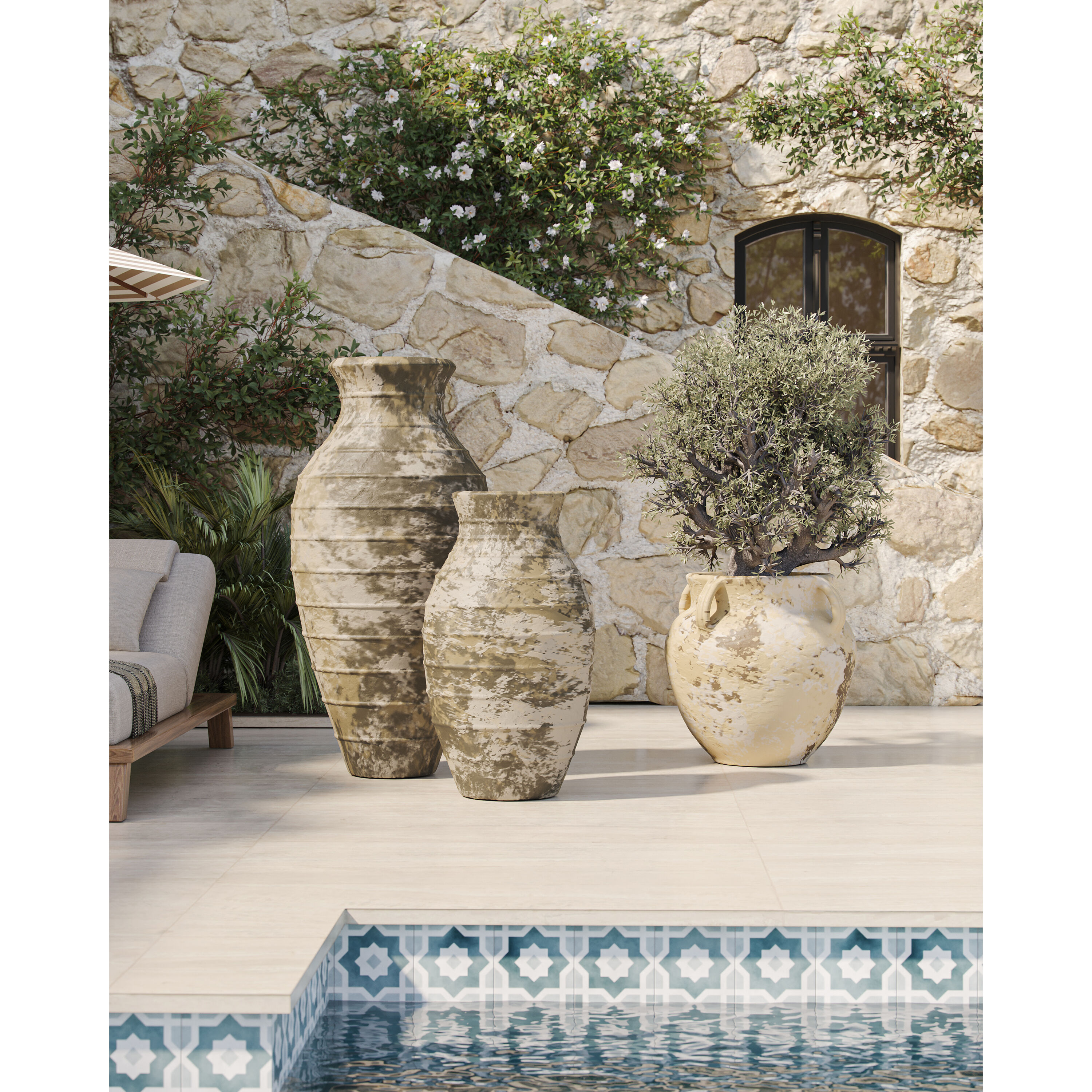 Agrigento Antique White Outdoor Planter
