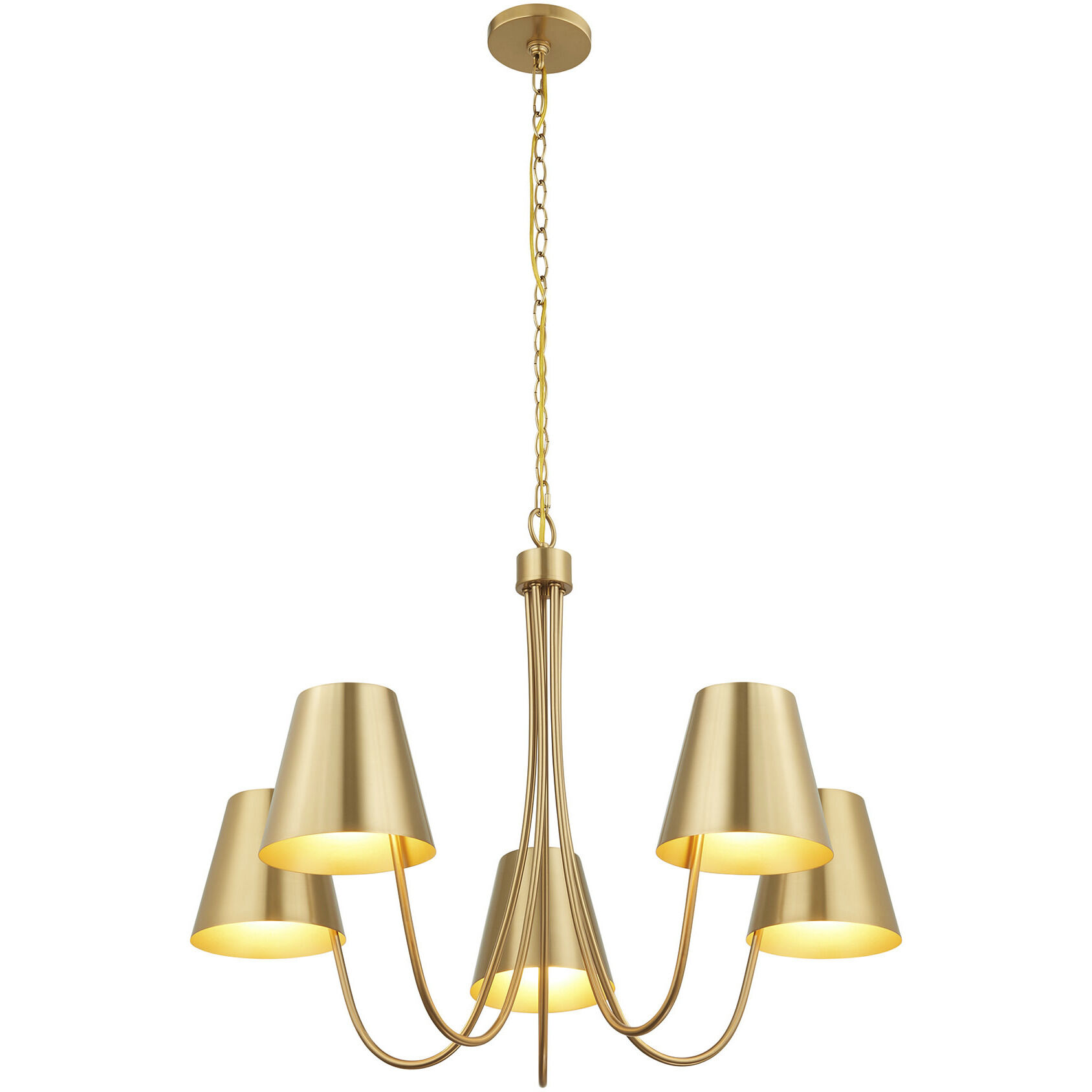 Modern 5 Light 32 inch Natural Brass Chandelier Ceiling Light