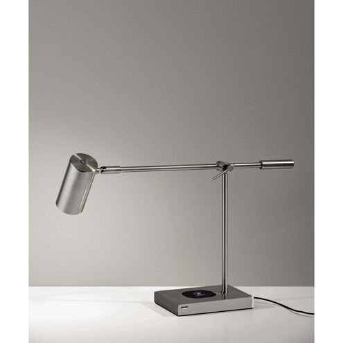 Collette 12 inch 7.00 watt Brushed Steel Desk Lamp Portable Light, with AdessoCharge Wireless Charging Pad and USB Port